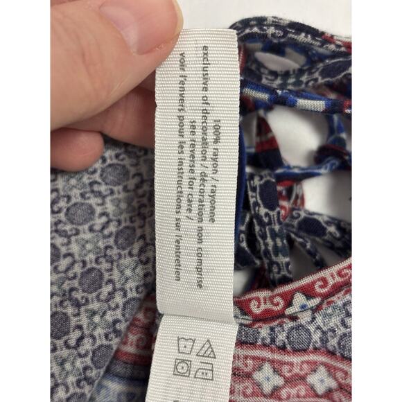 Aeropostale Women’s Boho Tank Dress Navy Blue Red Print Lace Up Back Cover Up S - Picture 6 of 8